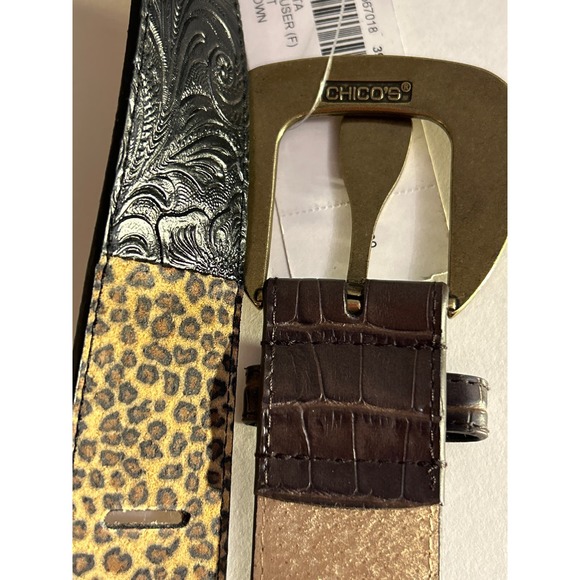 Chicos genuine leather belt 79984 Leopard Print Embossed Leather and Brass NWT - Picture 7 of 10